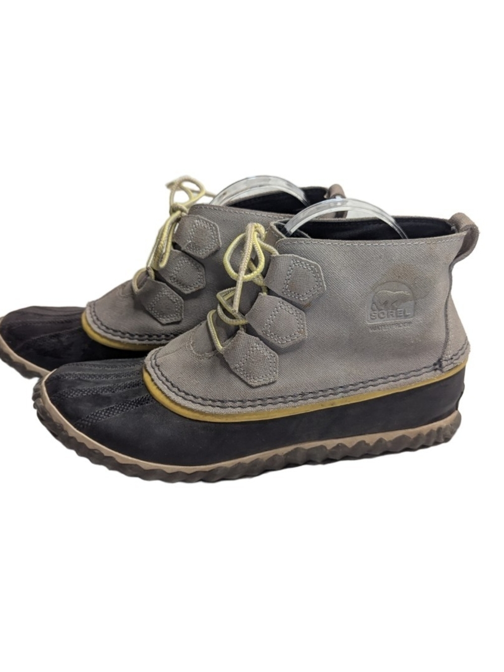 Sorel Womens Out ‘N About Gray Canvas Waterproof Lace Up Duck Boots Size US 9